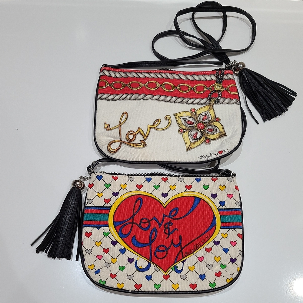 Vintage Brighton TC bundle of 2 crossbody bags Love Love & Joy hearts tassel